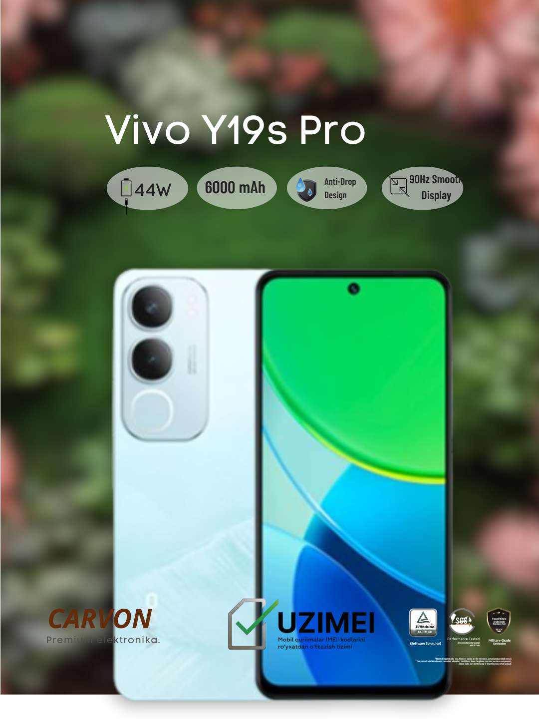 Smarfon Vivo Y 19 S Pro 6/256 gb, IP64, IPS LCD, 90Hz, 1000 nits, Li-Ion, 6000 mA/soat, синий