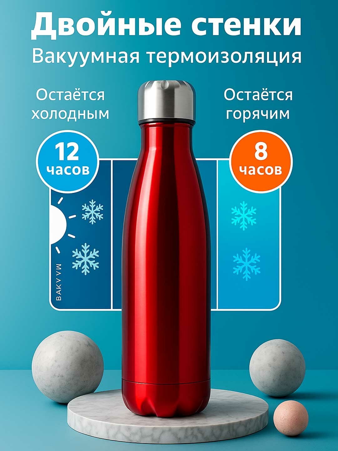 Термос бутылка 500 мл из нержавеющей стали - держит тепло и холод до 12 часов — фото 1
