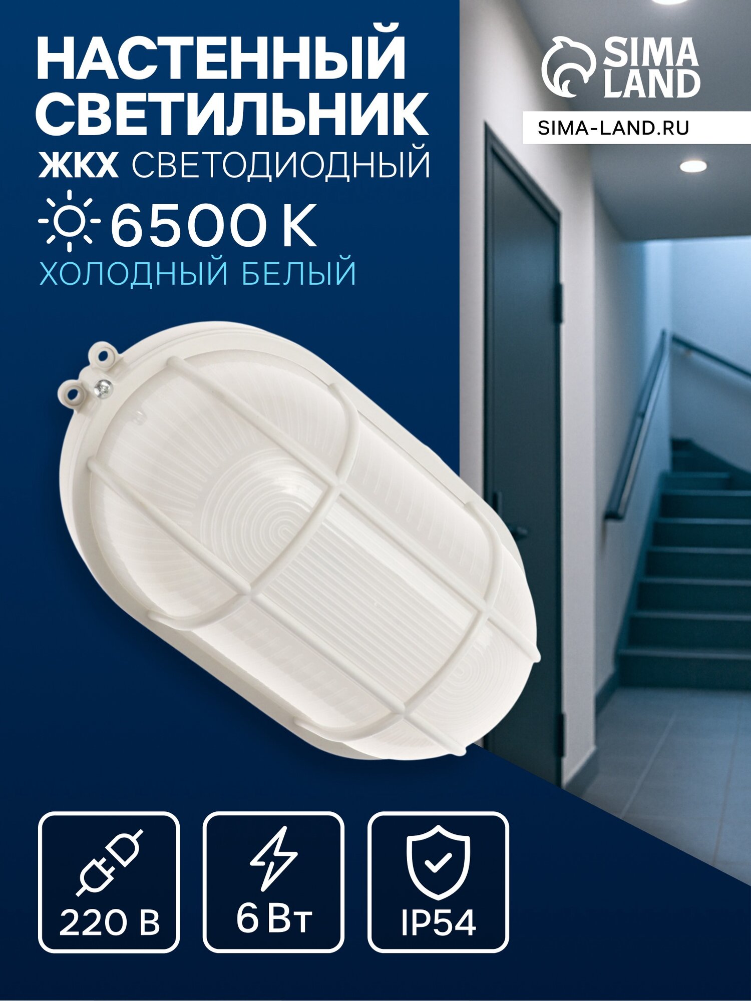 Светильник ЖКХ светодиодный 6 Вт IP54 6500К 220В овал пластик белый