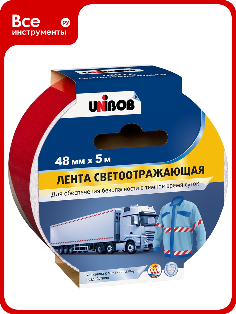Клейкая лента UNIBOB разметочная светоотражающая 48 мм х 5 м Красно Белая 214946