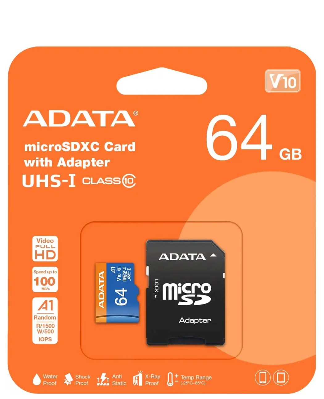 Карта памяти MICRO SDXC 64GB CLASS10 W/A AUSDX64GUICL10A1-RA1 — фото 1
