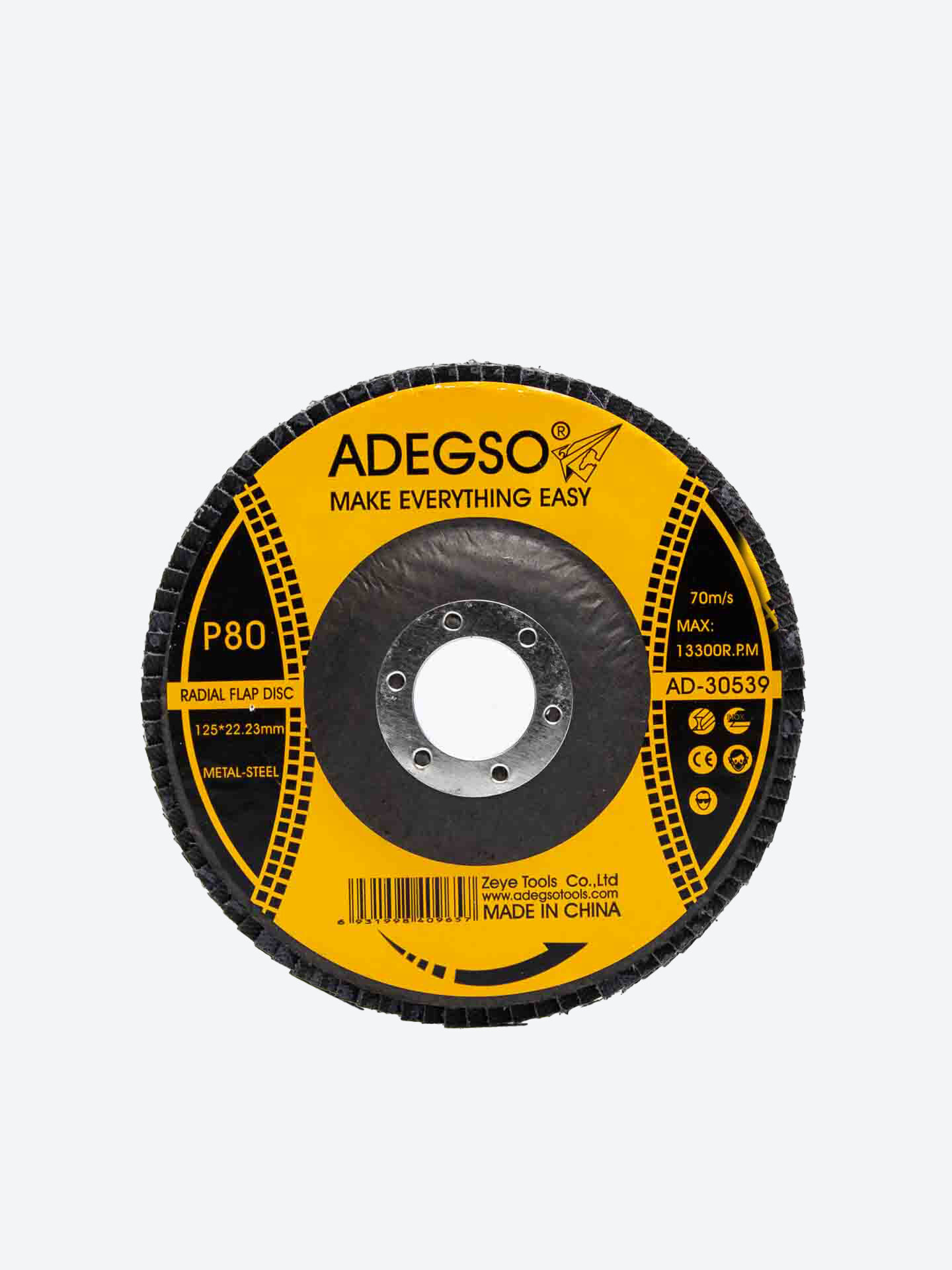 Шлифовальный диск ADEGSO, P80, для металла и стали, 125х22.23 мм
