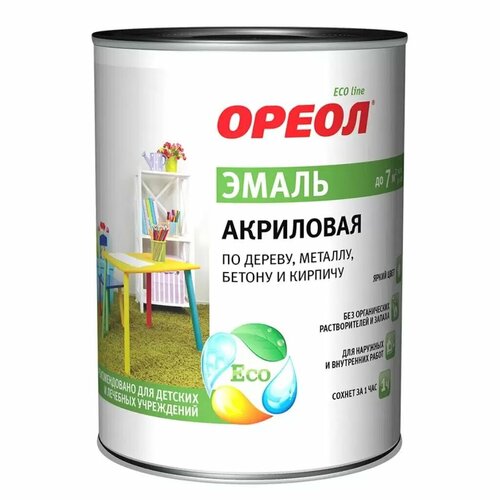 фото Эмаль ореол, для внутренних и наружных работ, акриловая, глянцевая, белая, 2.5 кг