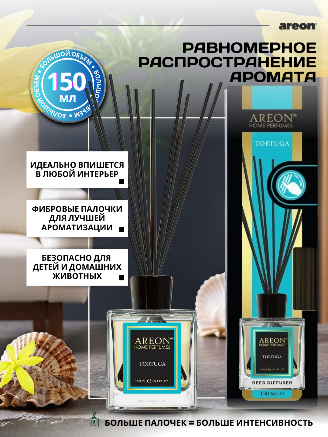 Ароматизатор-диффузор для дома Areon Home Perfume серия Lux, аромат Tortuga, 150 мл + аромасаше в подарок — фото 1