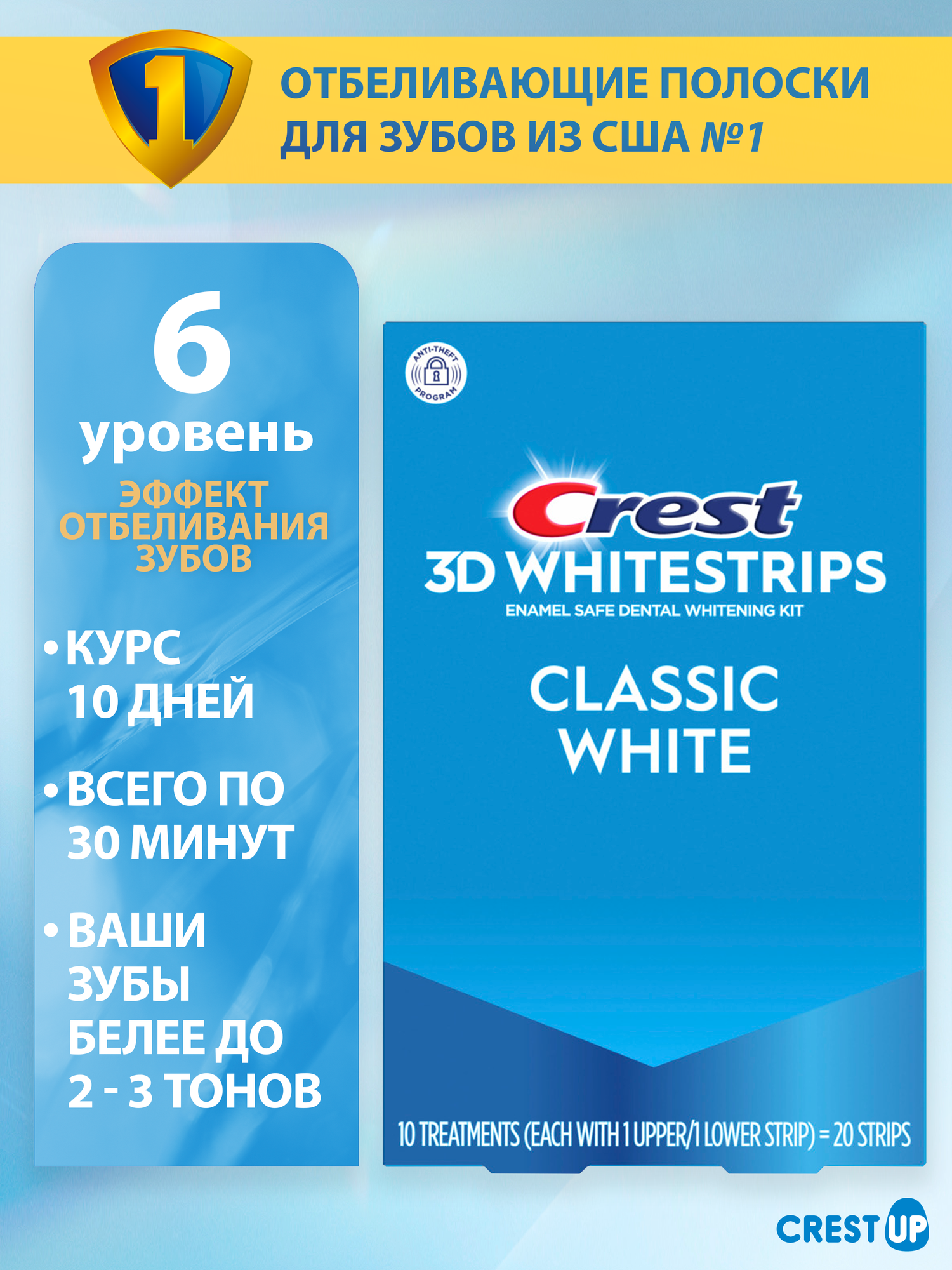 Отбеливающие полоски для зубов Crest 3D Whitestrips Classic White