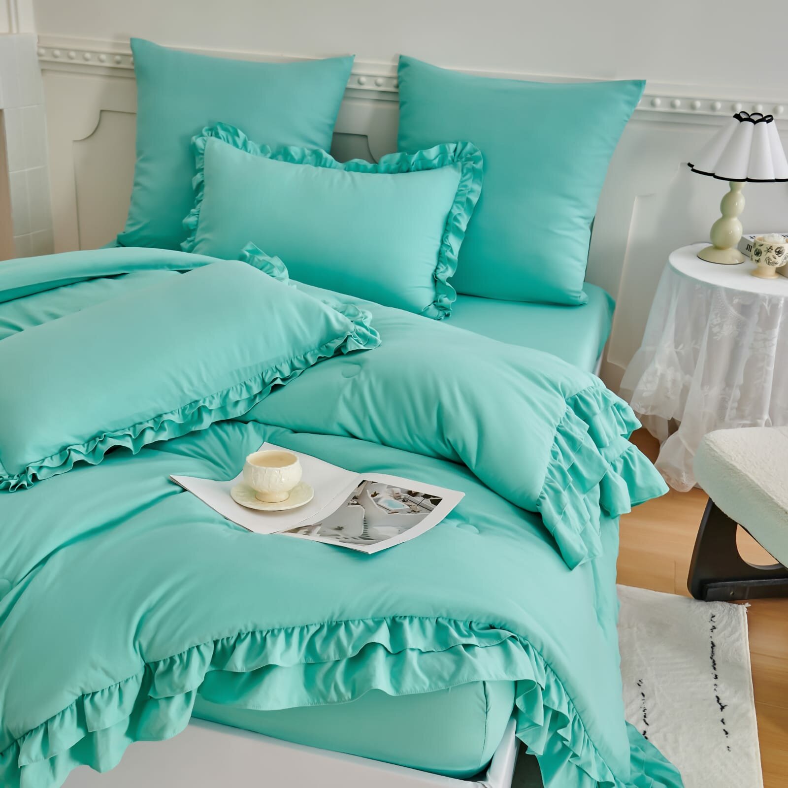 Постельное белье с одеялом евро, бархатный сатин, хлопок Рюши — фото 1