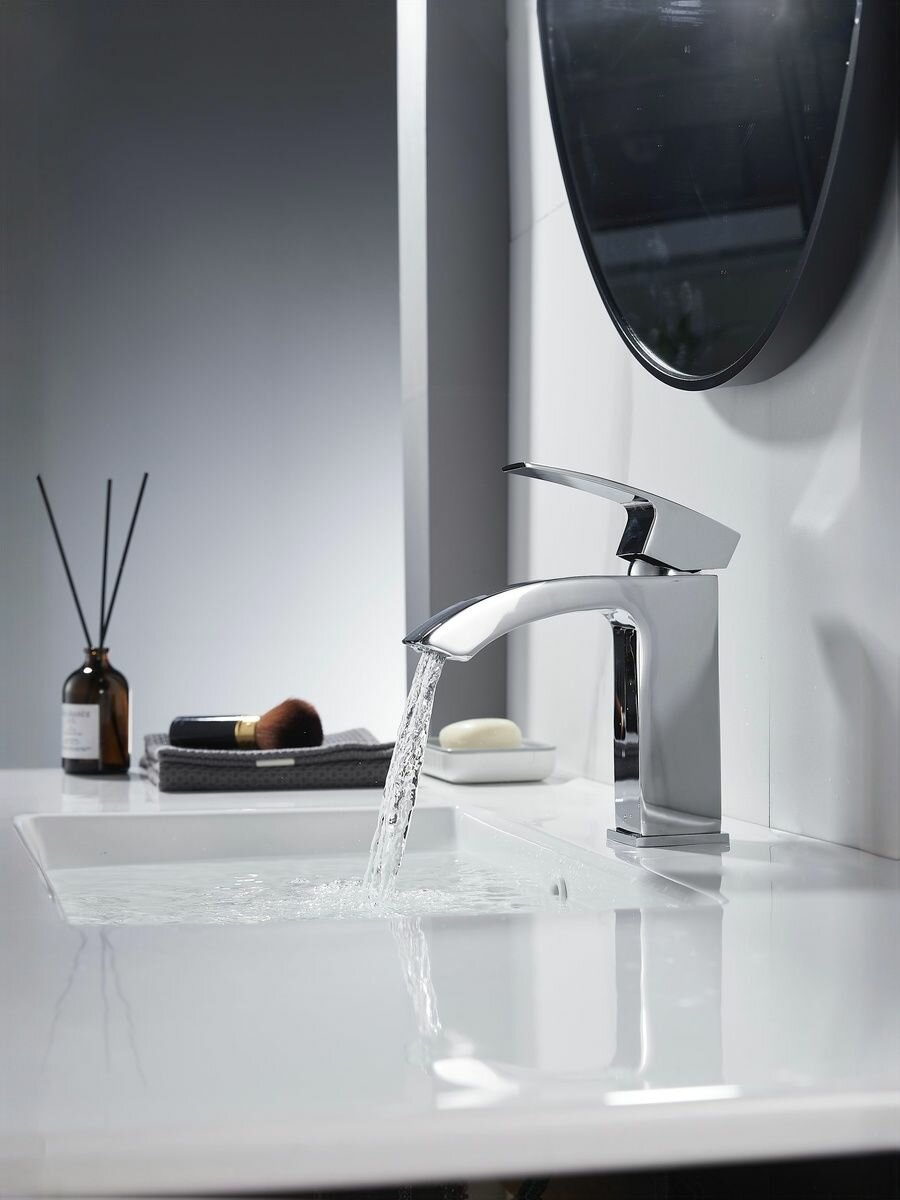 Смеситель для раковины ALOUTE однорычажный цвет хром высота 170 мм монолитный излив каскадная подача воды.