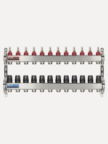 Изображение товара Коллекторная группа 12 контуров с расходомерами 1" * 3/4" E, нерж. сталь, TIM, KDS5012