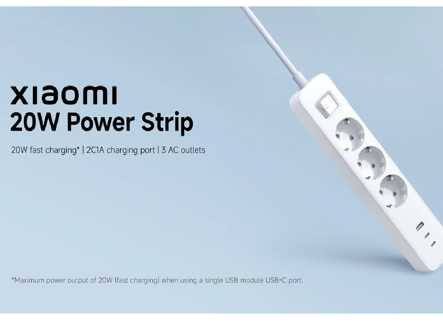 Сетевой фильтр Xiaomi 20W Power Strip (2C1A) EU (BHR07UKEU), 1,8м, белый