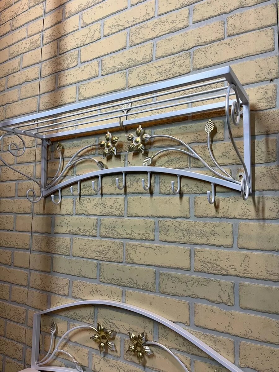 Кованая прихожая, вешалка + банкетка, Студия кованой мебели Нива, цвет белый/патина/бронзовый — фото 1