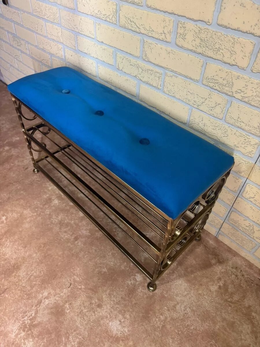 Кованая банкетка №03, Студия кованой мебели Нива, цвет синий/античная бронза — фото 1