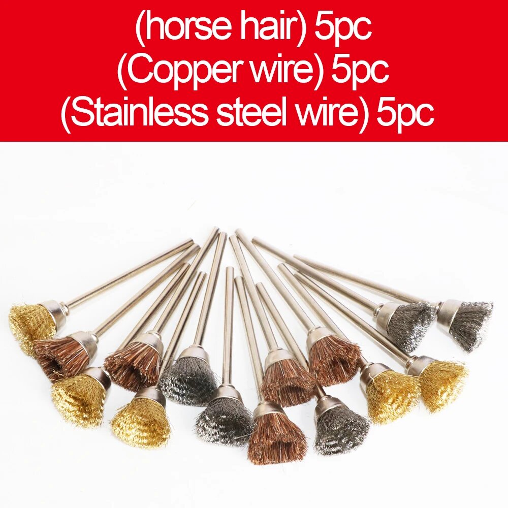 Щетка из нержавеющей стали и латуни с хвостовиком 3 мм подходит для вращающегося инструмента Dremel аксессуар для полировки mix 15pcs