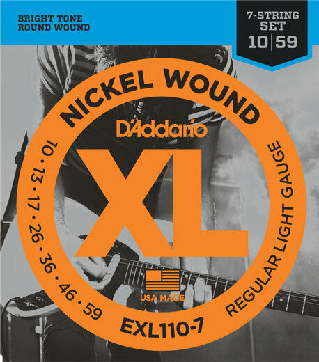 Струны D'Addario Nickel Wound 10-59 (EXL110-7 XL). Оригинальные, США!
