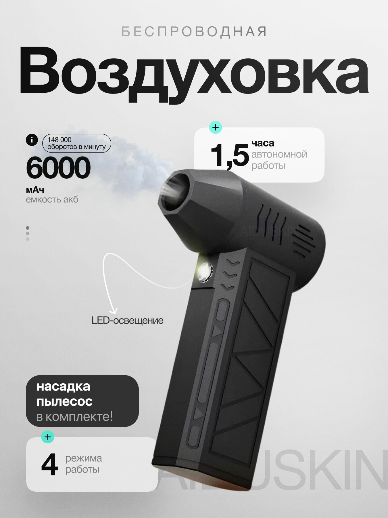 Воздуходувка портативная с пылесосом 2в1 турбовентилятор в кейсе