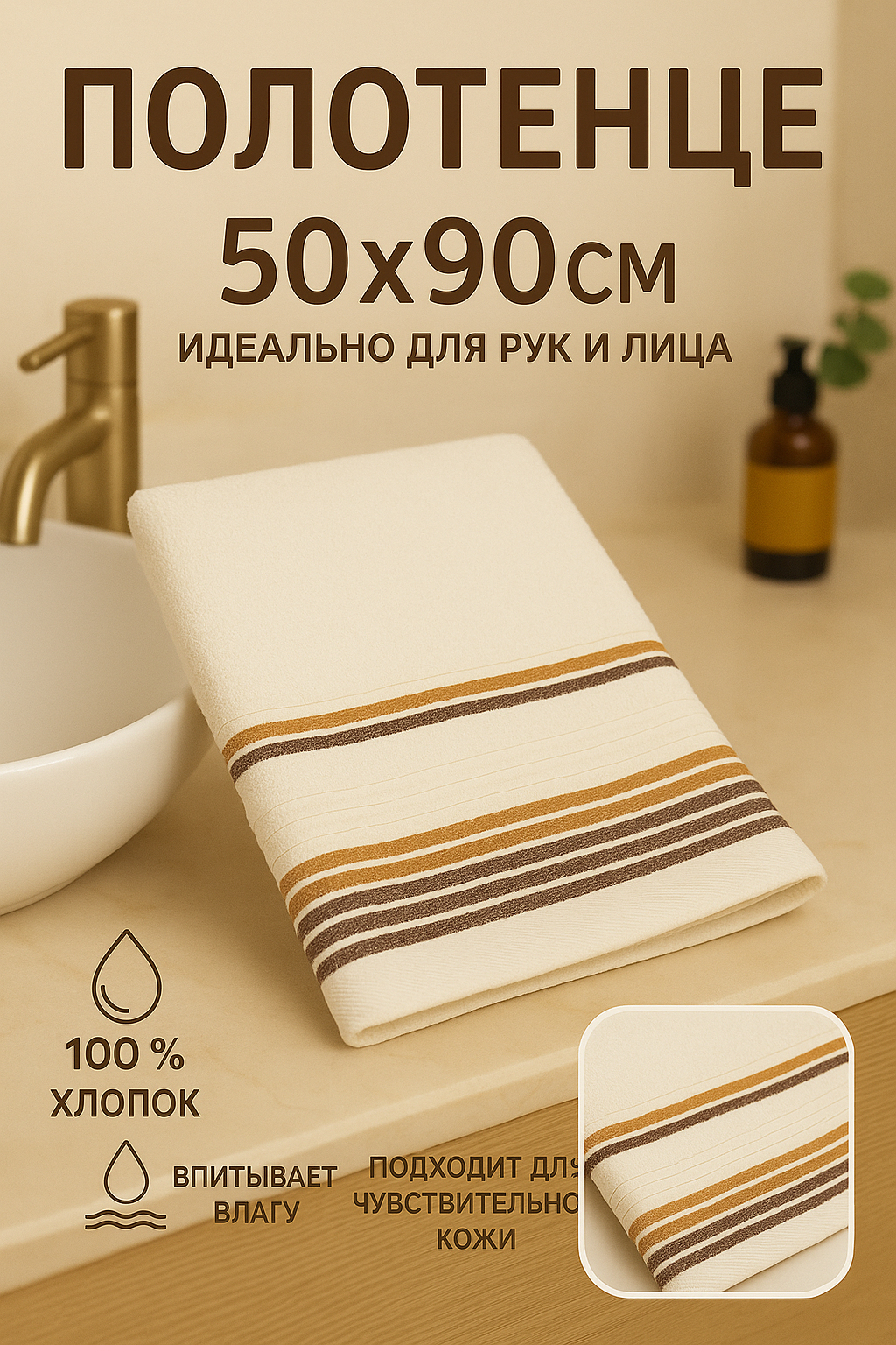 Махровое полотенце из хлопка - для лица