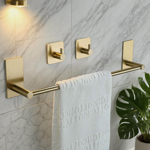 Изображение товара Набор Держатель для полотенец и Крючки без сверления, для кухни и ванной. нержавеющая сталь. Золотой.