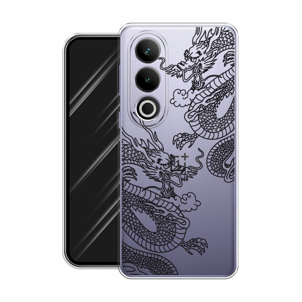 Чехол на Oneplus Ace 3V / Ван Плас Эйс 3V с принтом "Два китайских дракона", прозрачный — фото 1
