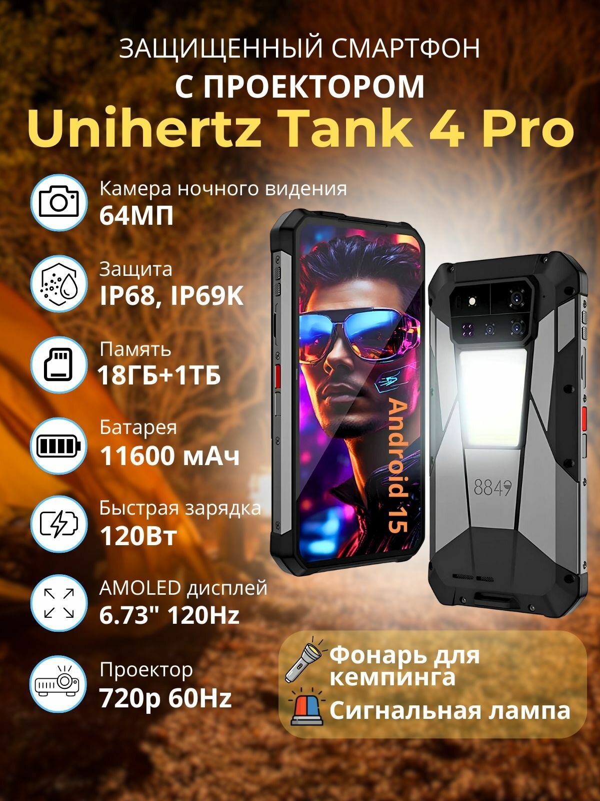 Unihertz TANK4 PRO 18GB 1TB上位版 Смартфон Unihertz Tank 4 Pro (18ГБ + 1ТБ), черный – купить в