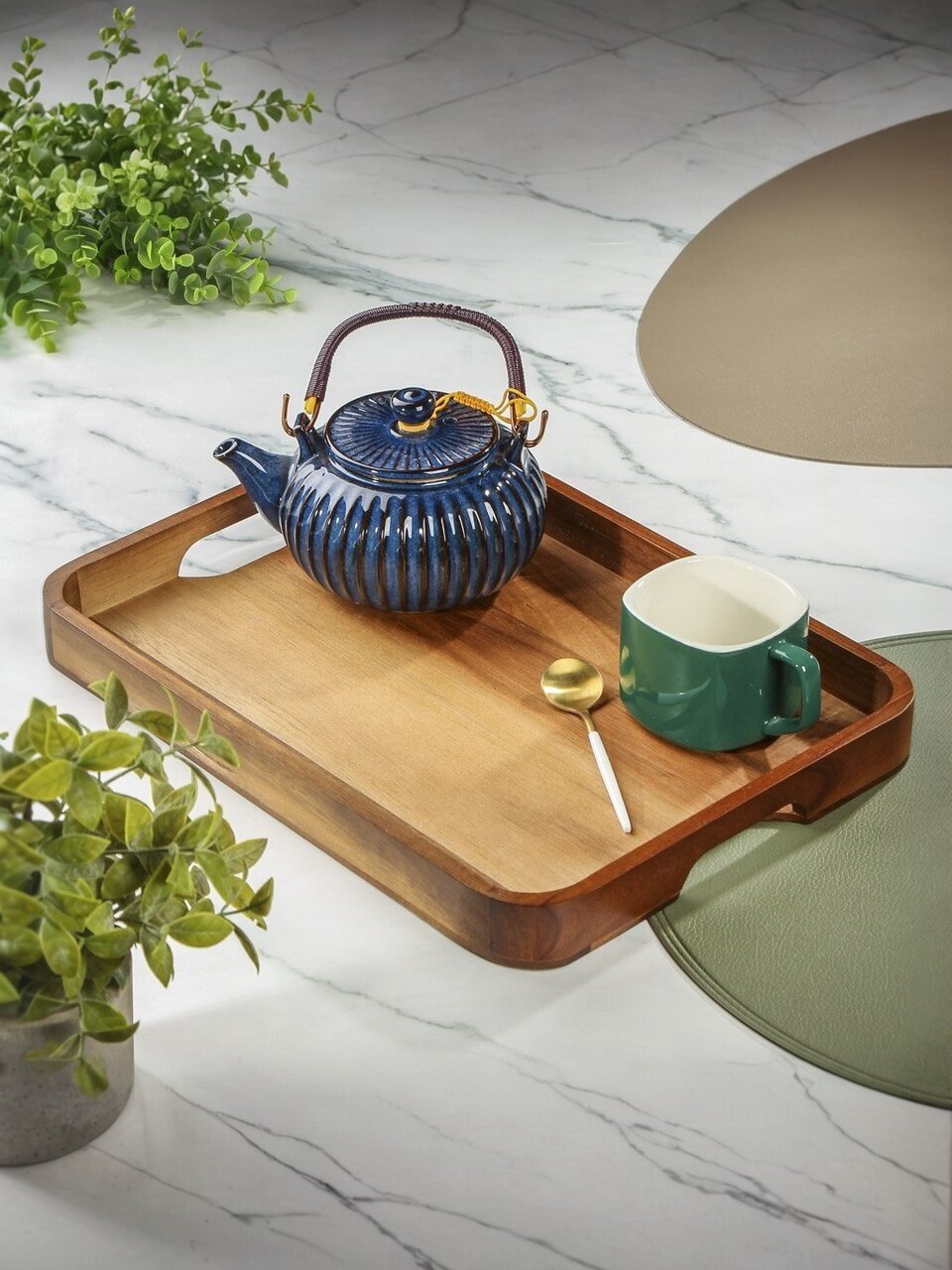 Поднос акация 38х27.7х3.6 см прямоугольный с ручками ST28638A