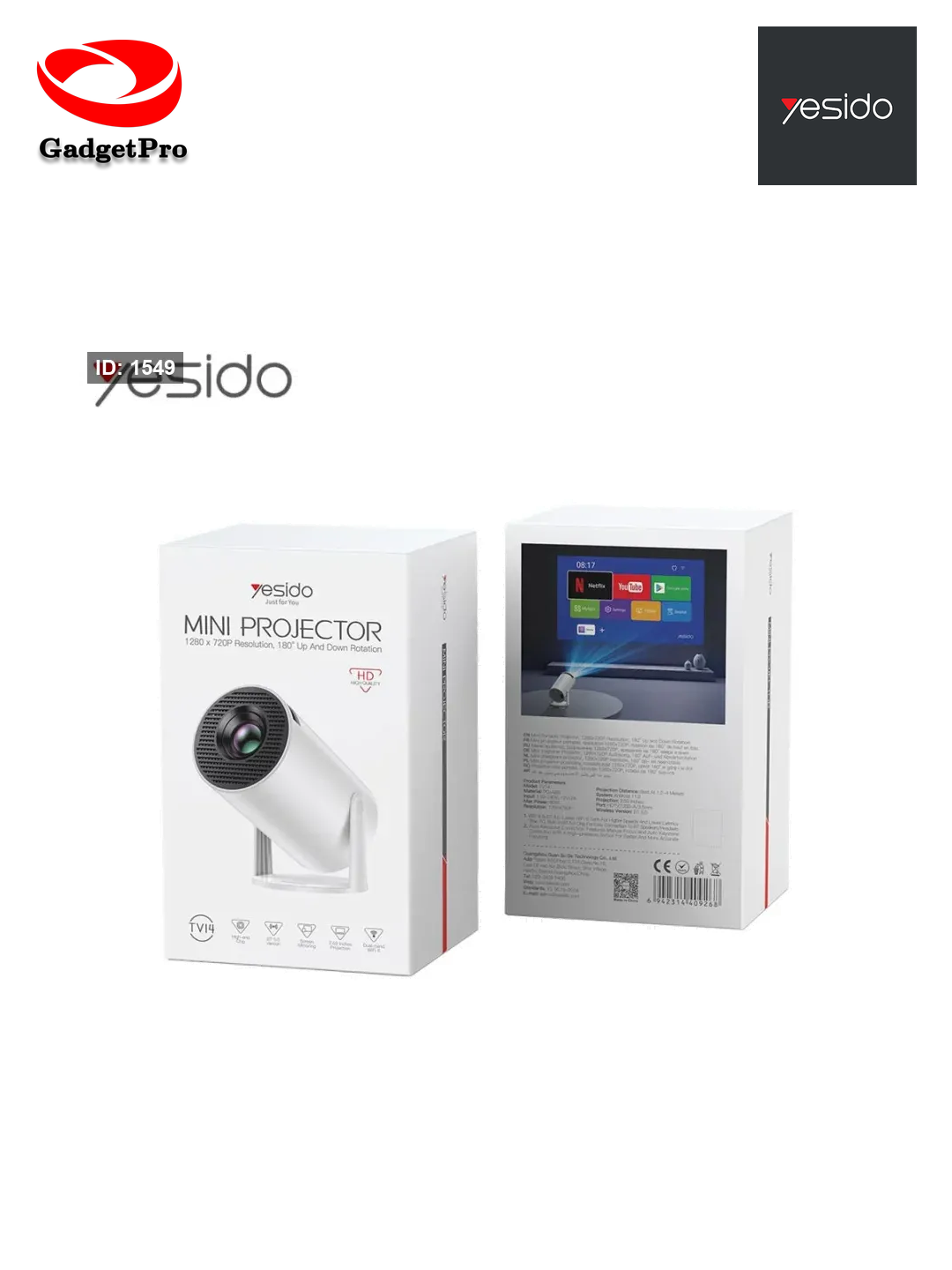 Мини-проектор Yesido TV14: портативный LED проектор для дома, современный дизайн