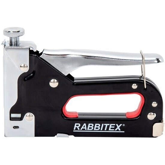 Фотографии Степлер мебельный Rabbitex (раббитекс) стальной регулируемый, тип скобы 53, высота скоб 4-14 мм, 200 скоб 8 мм в комплекте