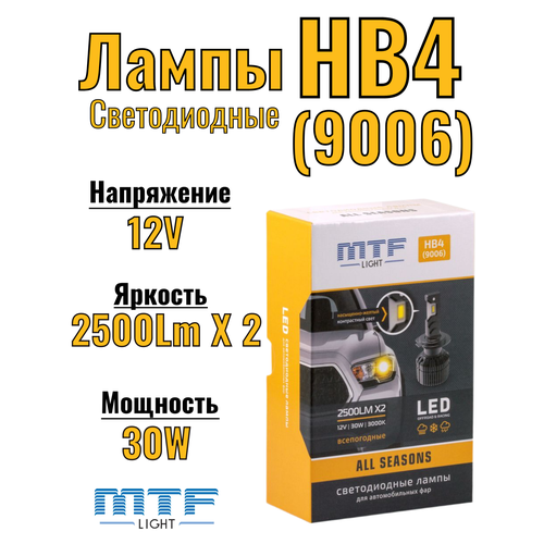 фото Светодиодные лампы mtf light, серия all season led, hb4(9006), 30w, 2500lm, 3000k, кулер, комплект.