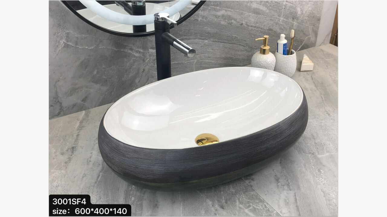 Раковина накладная OSSO 836 DARK MOON , керамическая, овальная, белая, для ванной комнаты