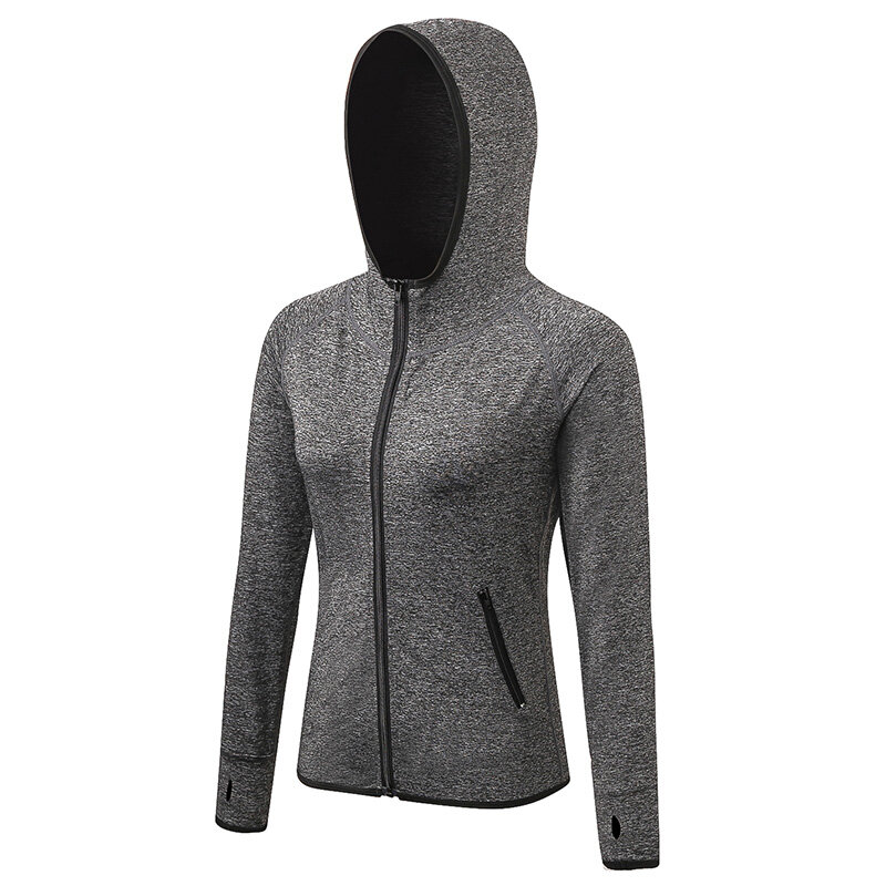 Женская спортивная куртка с капюшоном длинные рукава зippers карманы эластичная быстрая сушка для йоги jogging фитнеса тренажера спорт размеры S (US2 UK/AU6 EU32 РУ42) M (US4 UK/AU8 EU34 РУ44) L (US6 UK/AU10 EU36 РУ46) XL (US8 UK/AU12 EU38