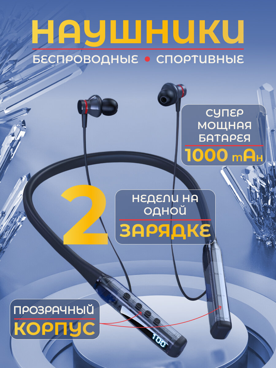 Наушники беспроводные с микрофоном спортивные блютуз гарнитура для бега на шею (S-06 черный)