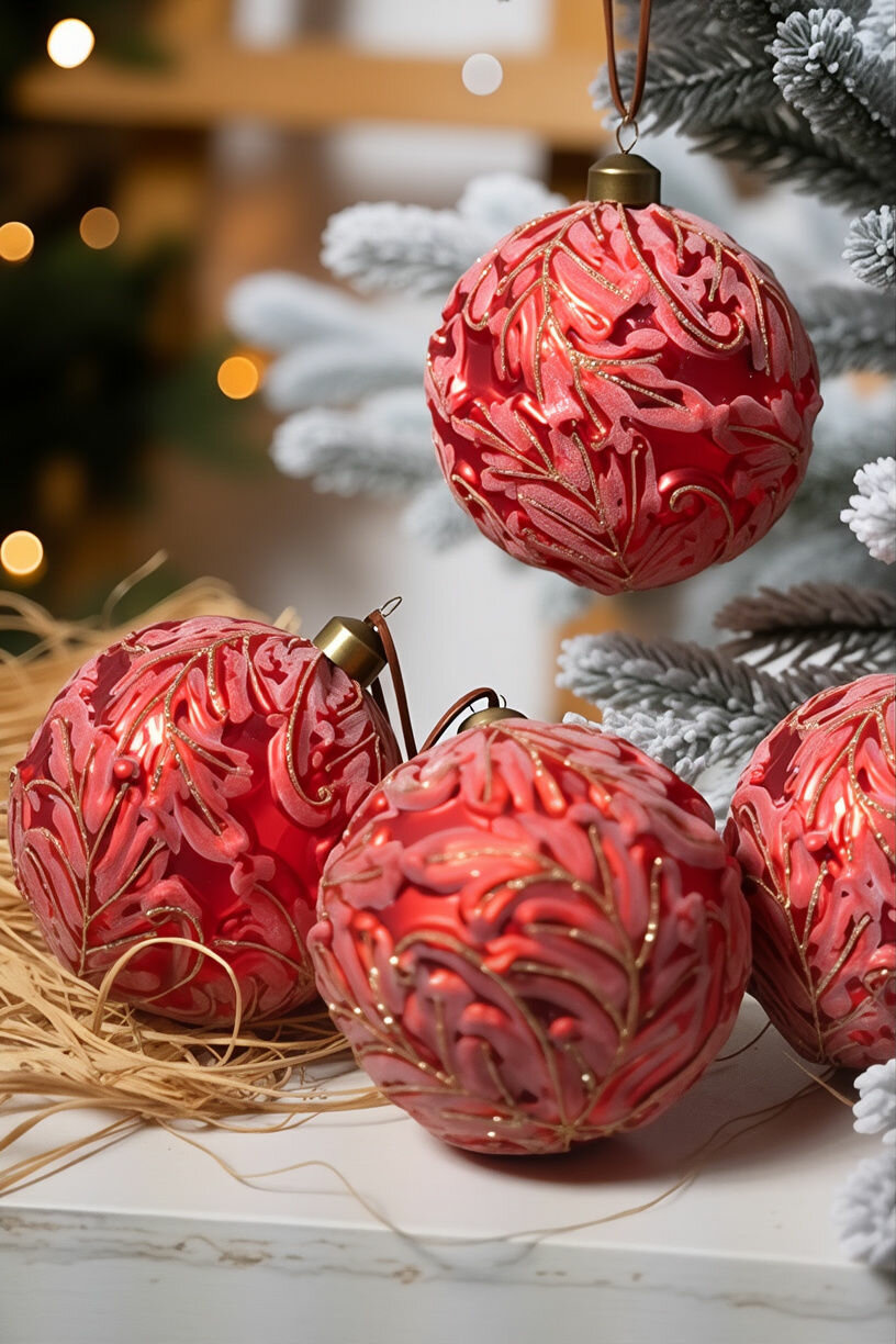 Набор стеклянных шаров ройано, стекло, 10 см, 4 шт, Winter Deco 19039-23347-3