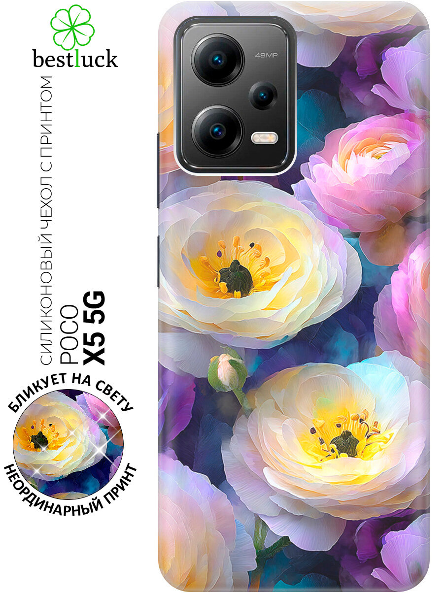 Силиконовый чехол на Xiaomi Poco X5 5G с принтом "Кружева из ранункулюсов"