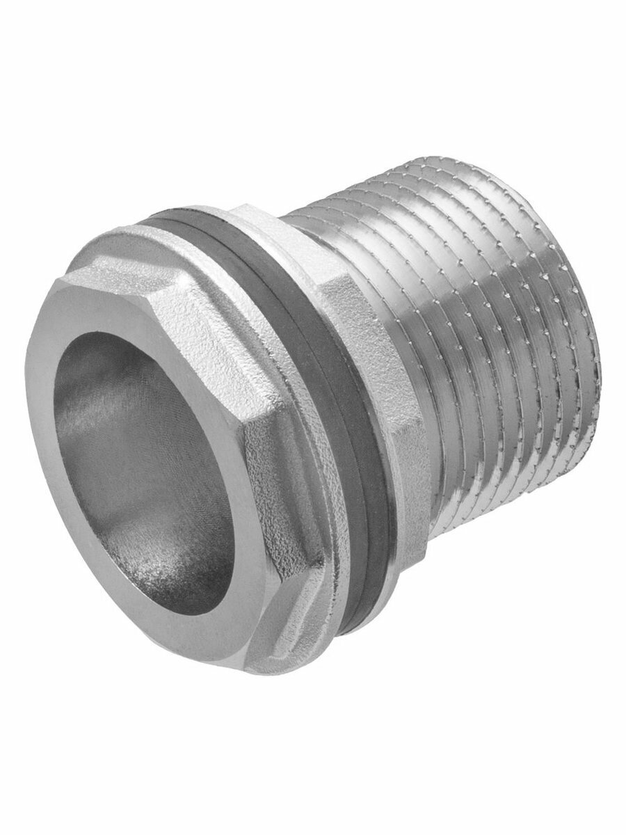 Штуцер (врезка) в бак (емкость) с прокладкой 1", латунь никелированная — фото 1