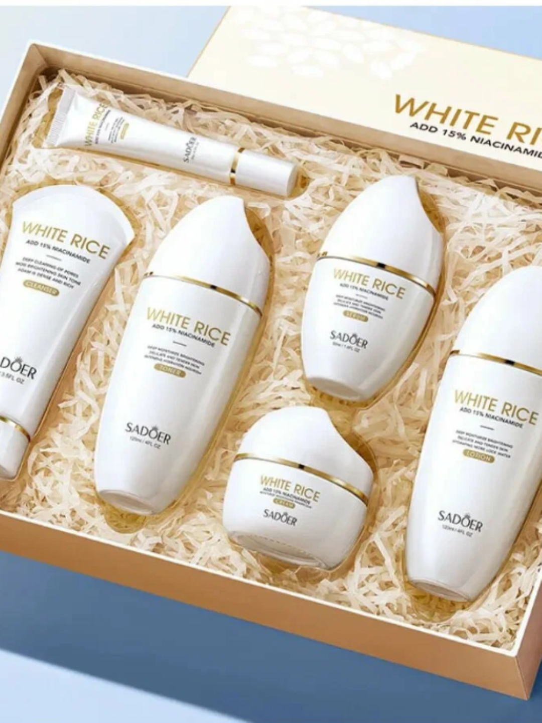 Подарочный набор косметики Savdo belgisi SADOER White Rice, для ежедневного ухода, увлажняющая, питательная