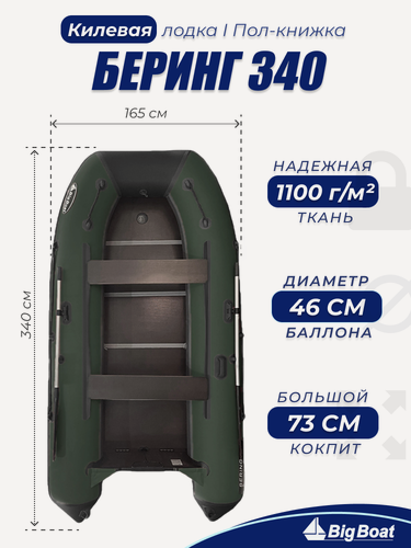 Изображение товара Надувная, под мотор лодка из ПВХ для рыбалки Bering (Беринг) 340К пол-книжка