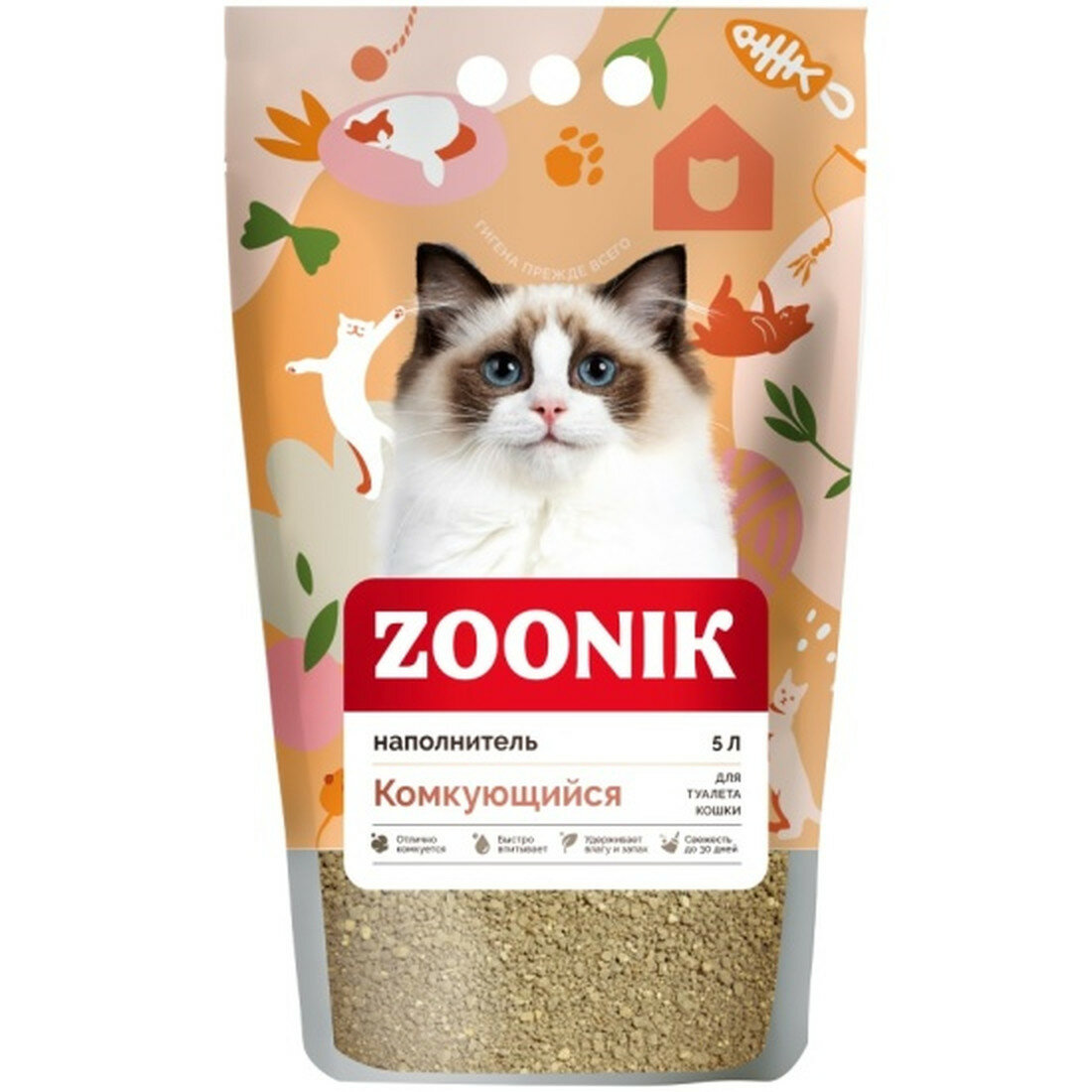 Наполнитель для кошачьих туалетов Zoonik , бентонитовый, комкующийся 5 л