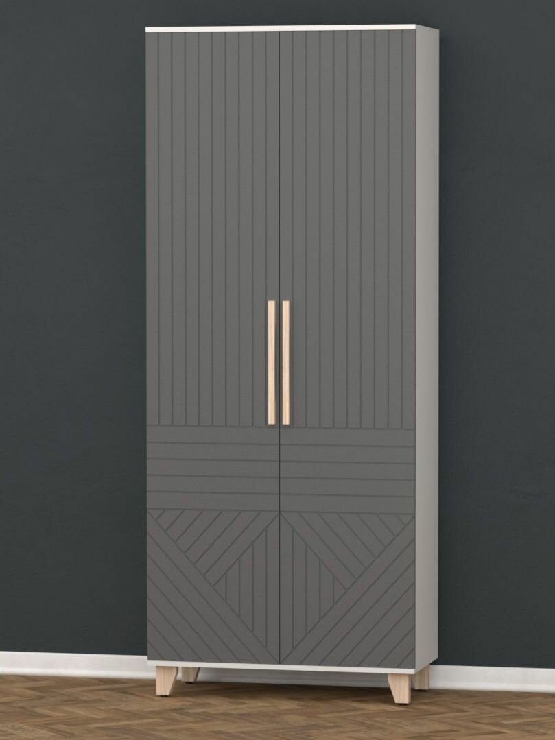 Шкаф для одежды распашной двухстворчатый Копенгаген Белый / Серый графит (12 Стульев)