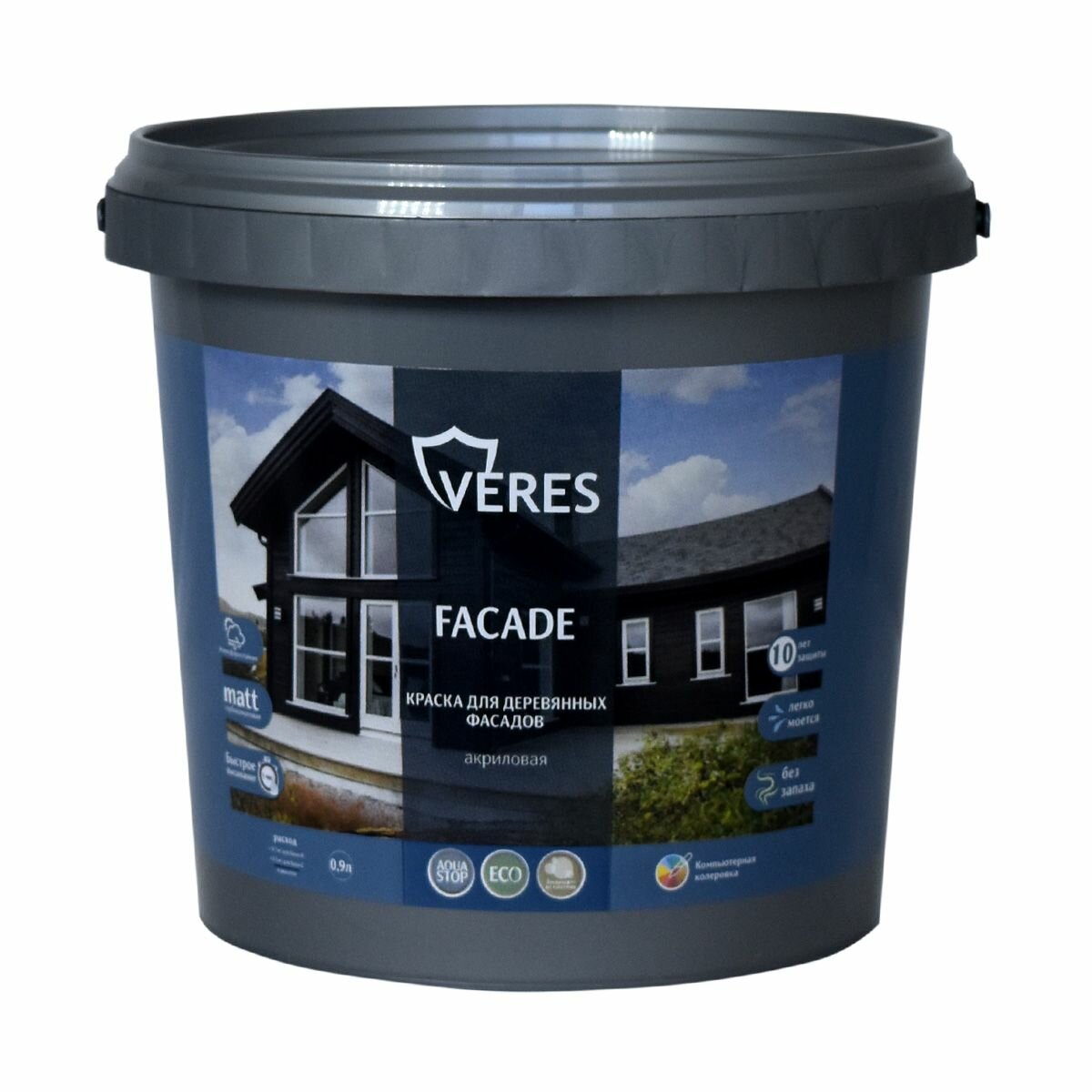 Краска акриловая VERES FACADE для деревянных фасадов горький шоколад 0.9 л