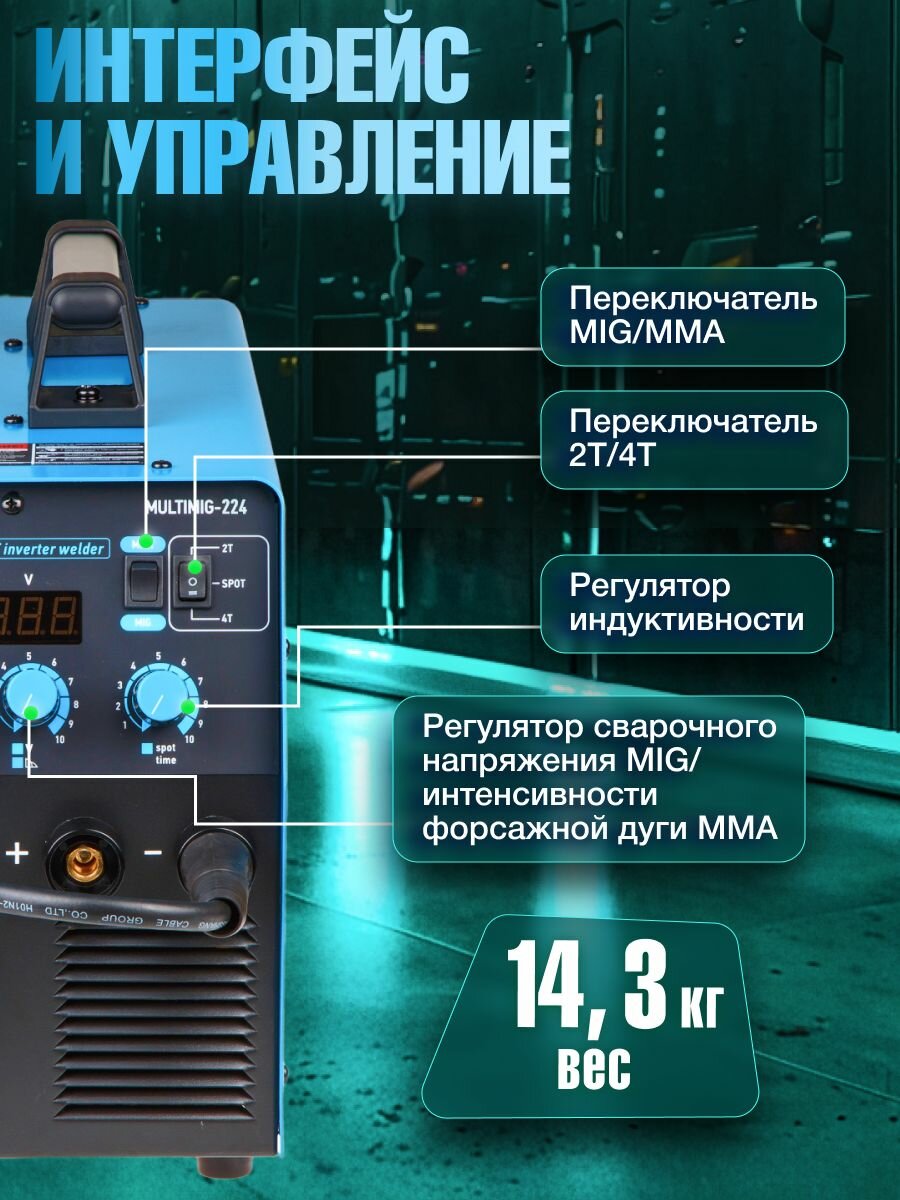 Сварочный полуавтомат SOLARIS "MULTIMIG-224", без газа, 3.4 кВт — фото 1