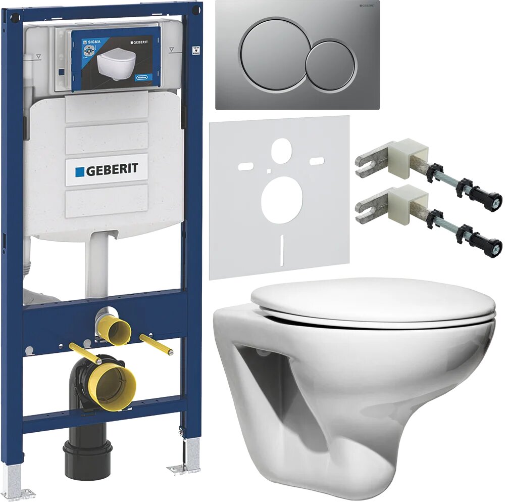 Комплект 6 в 1 Унитаз подвесной Roca Mateo 346200000 / Сиденье ZRU9302822 с микролифтом петли хром / Инсталляция Geberit Duofix UP 320 111.300.00.5 (111.950.00.6) Кнопка Sigma 01 115.770. JQ.5 цвет