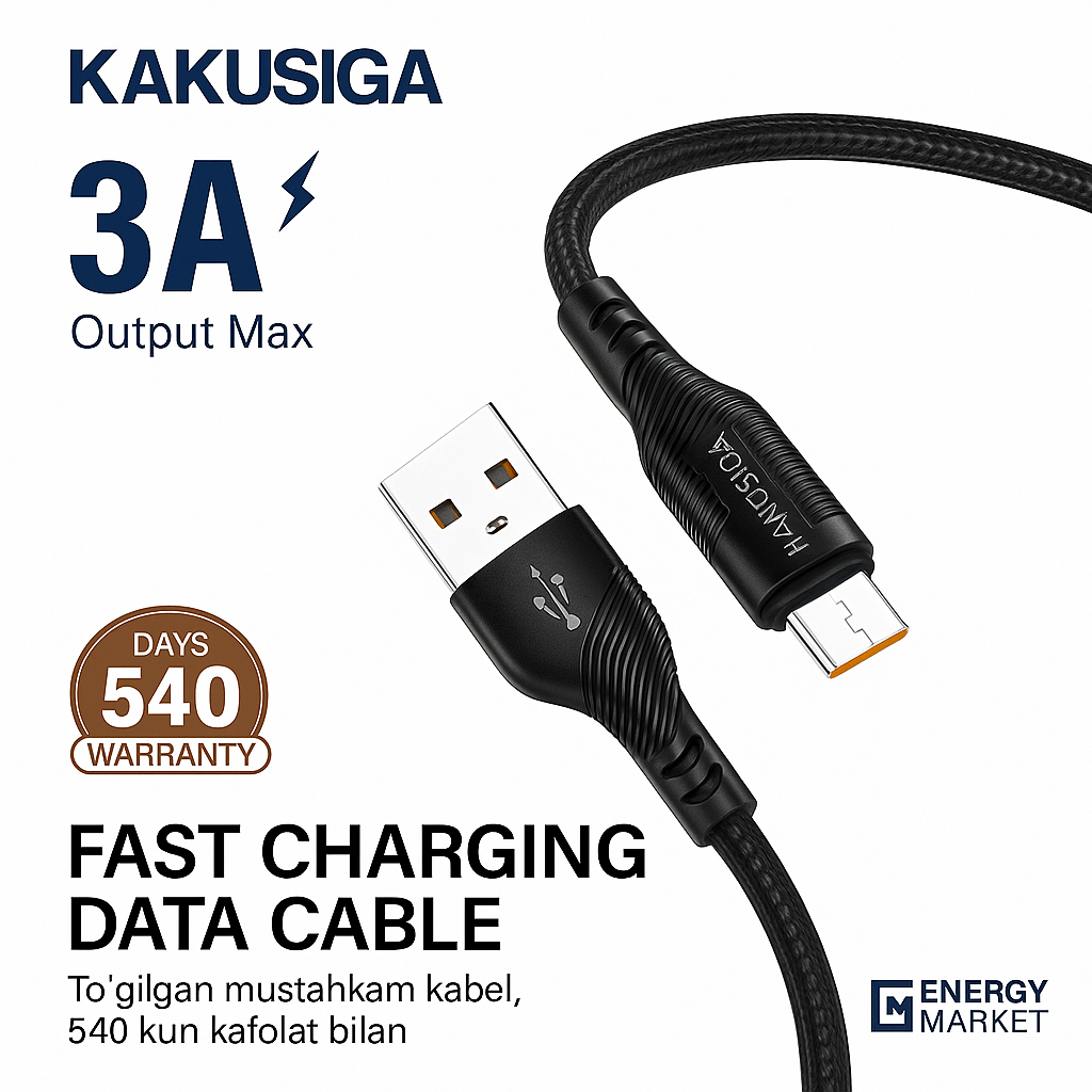 Кабель KAKUSIGA USB-Micro 3A для быстрой зарядки и передачи данных, 1 м — прочный плетеный кабель