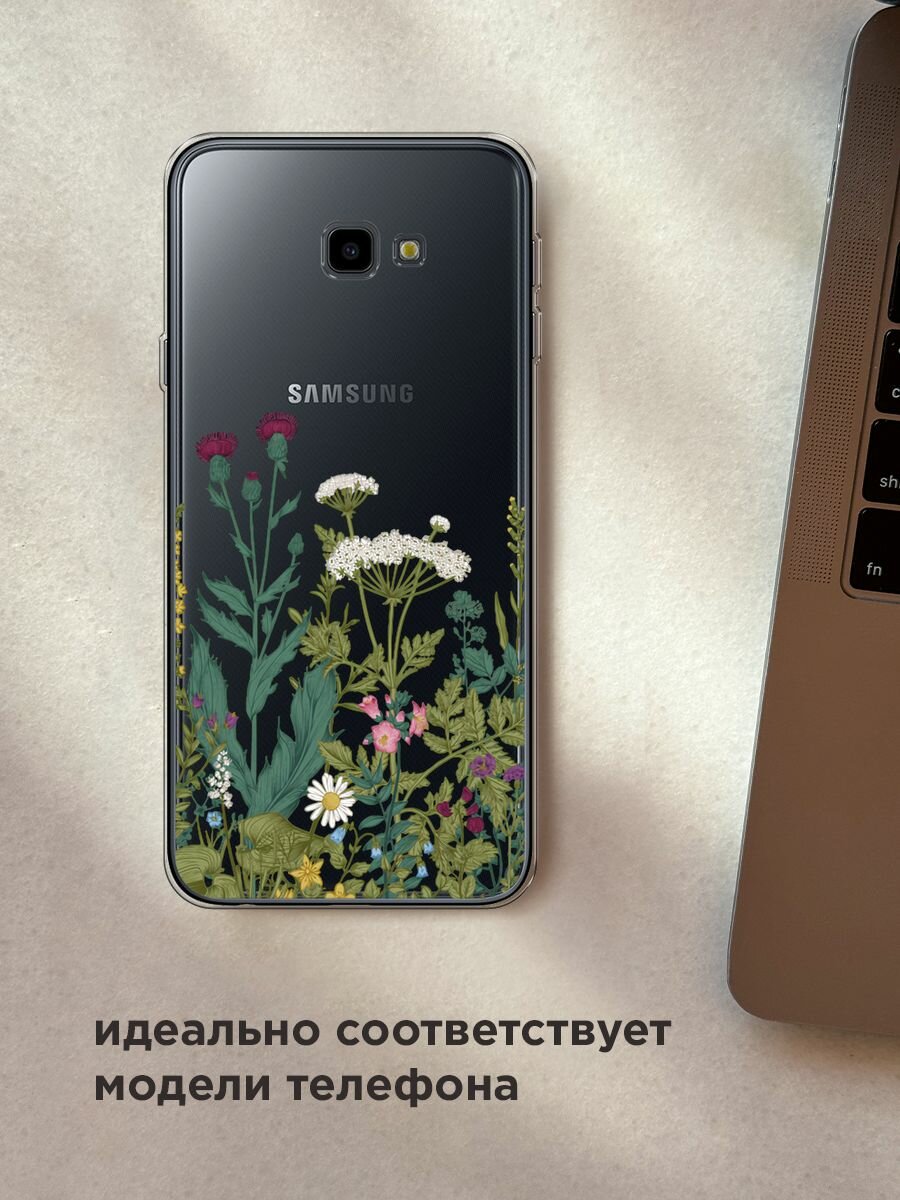 Чехол на Samsung Galaxy J4 Plus 2018 / Самсунг J4 Plus 2018 с принтом "Дикие полевые цветы", прозрачный — фото 1