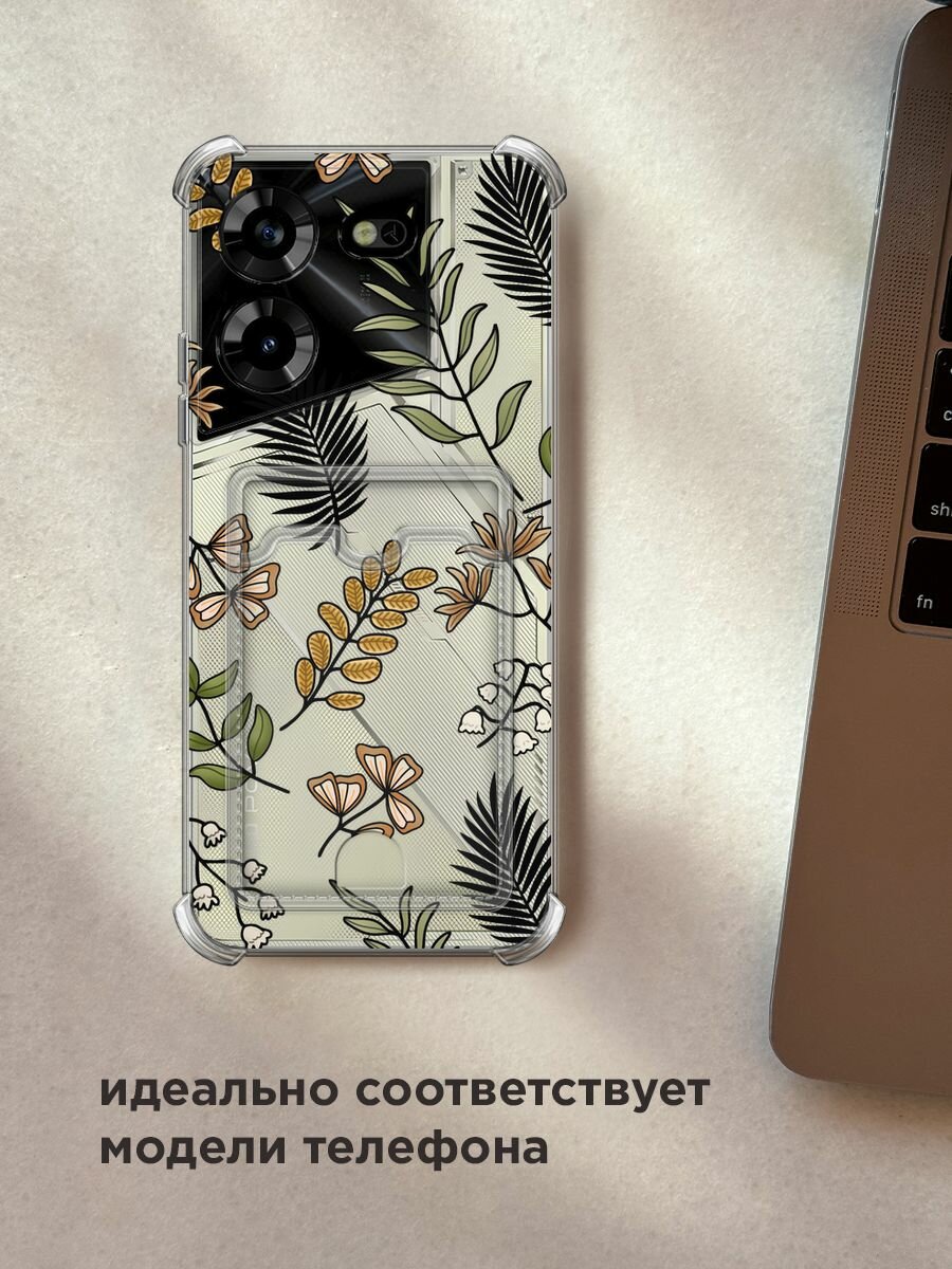 Чехол на Tecno Pova 5 (Техно Пова 5) с картой и принтом "Милые веточки" — фото 1