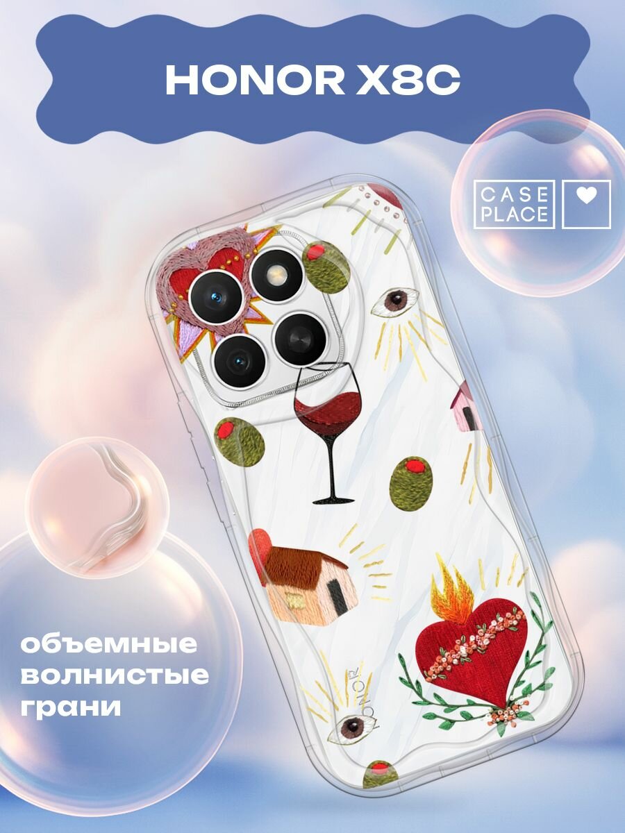 Чехол на Honor X8c / Хонор X8c с принтом "Ниточный коллаж", прозрачный