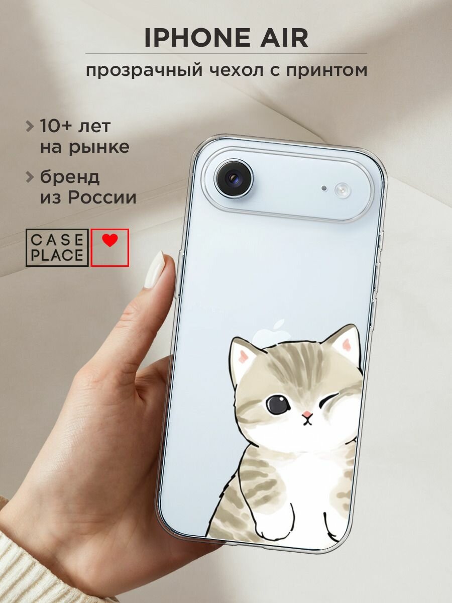 Чехол на Apple iPhone Air / Айфон Айр с принтом "Пухлый котик", прозрачный