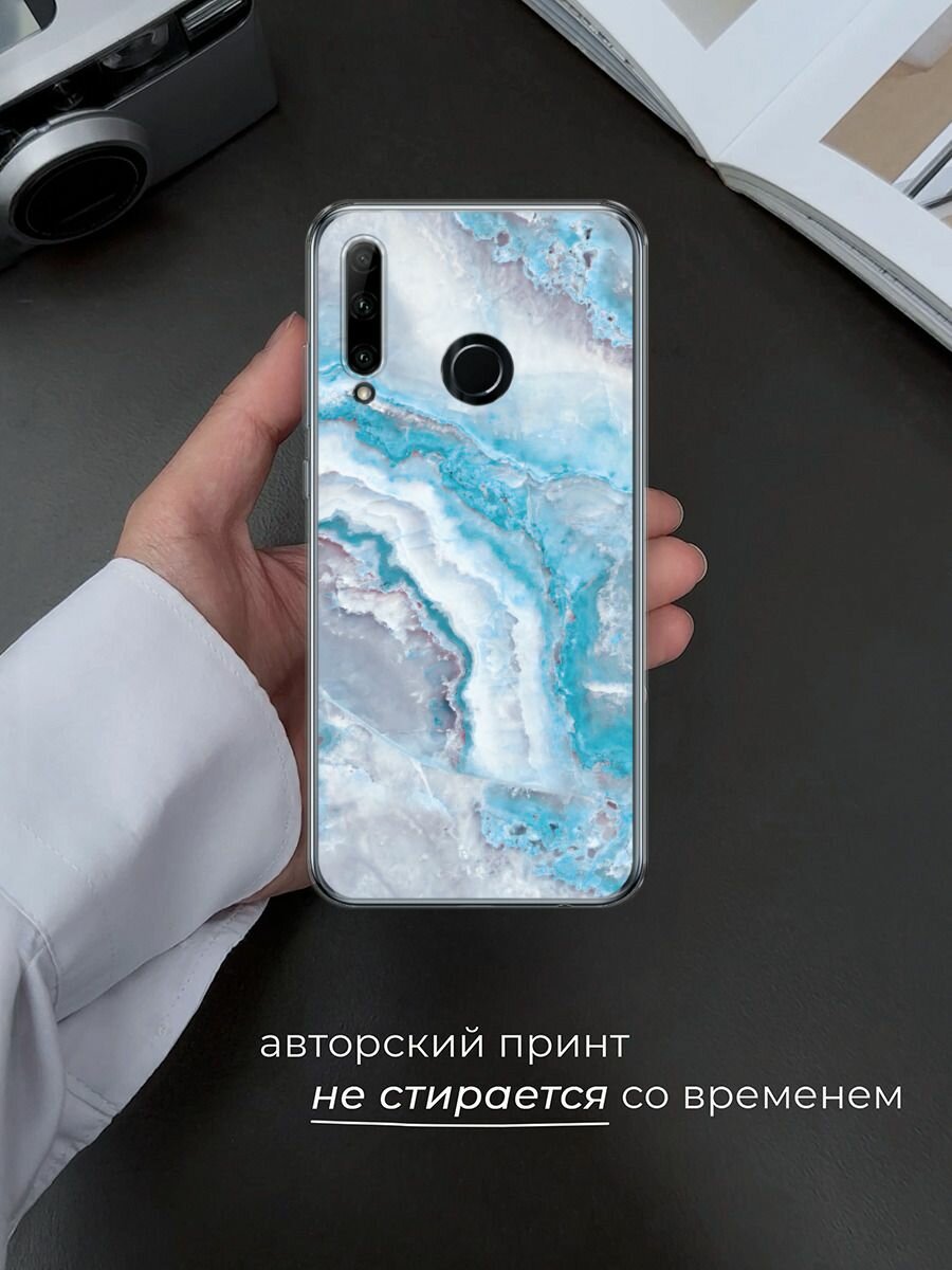 Чехол на Honor 10i/20 Lite 2019/20e/Huawei P Smart Plus 2019 / Хонор 10i с принтом "Нежно-голубой мрамор" — фото 1