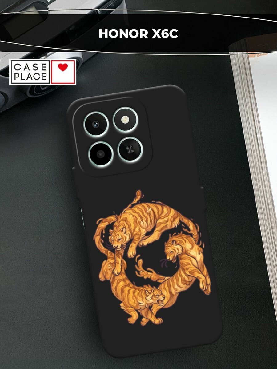 Черный матовый чехол на Honor X6c / Хонор X6c с принтом "Играющиеся тигры 2"