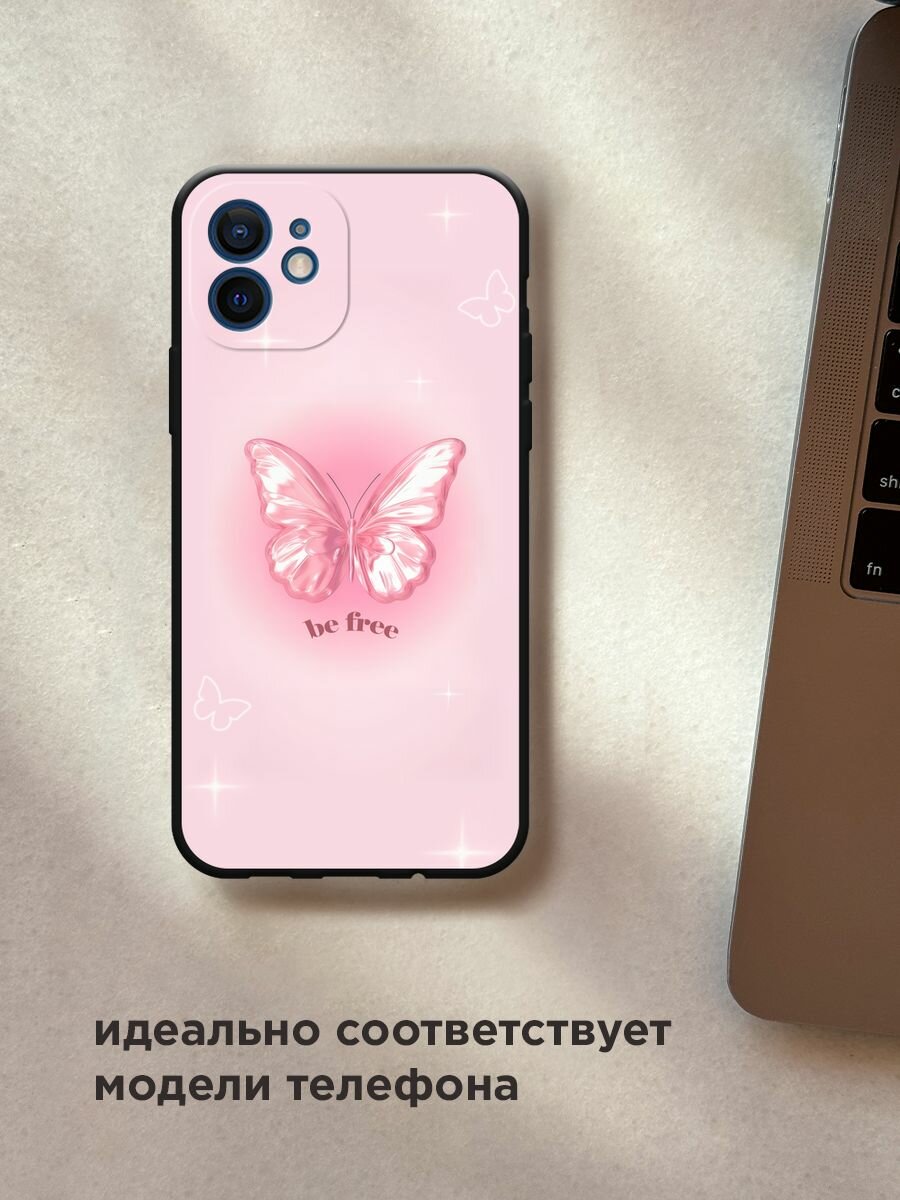 Черный матовый чехол на Apple iPhone 12 mini / Айфон 12 Мини с принтом "Be free butterfly 1" — фото 1