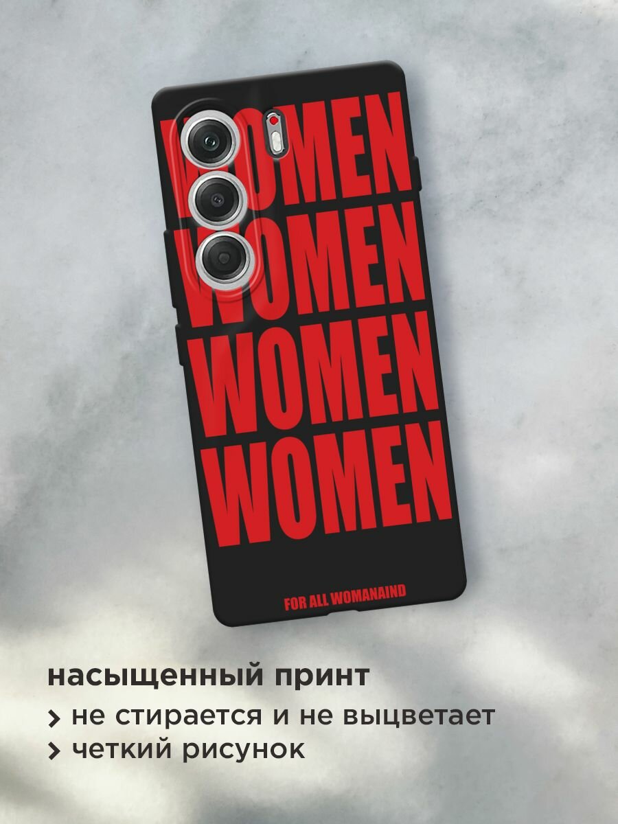Черный матовый чехол на Tecno Camon 40 / Текно Камон 40 с принтом "WOMEN" — фото 1