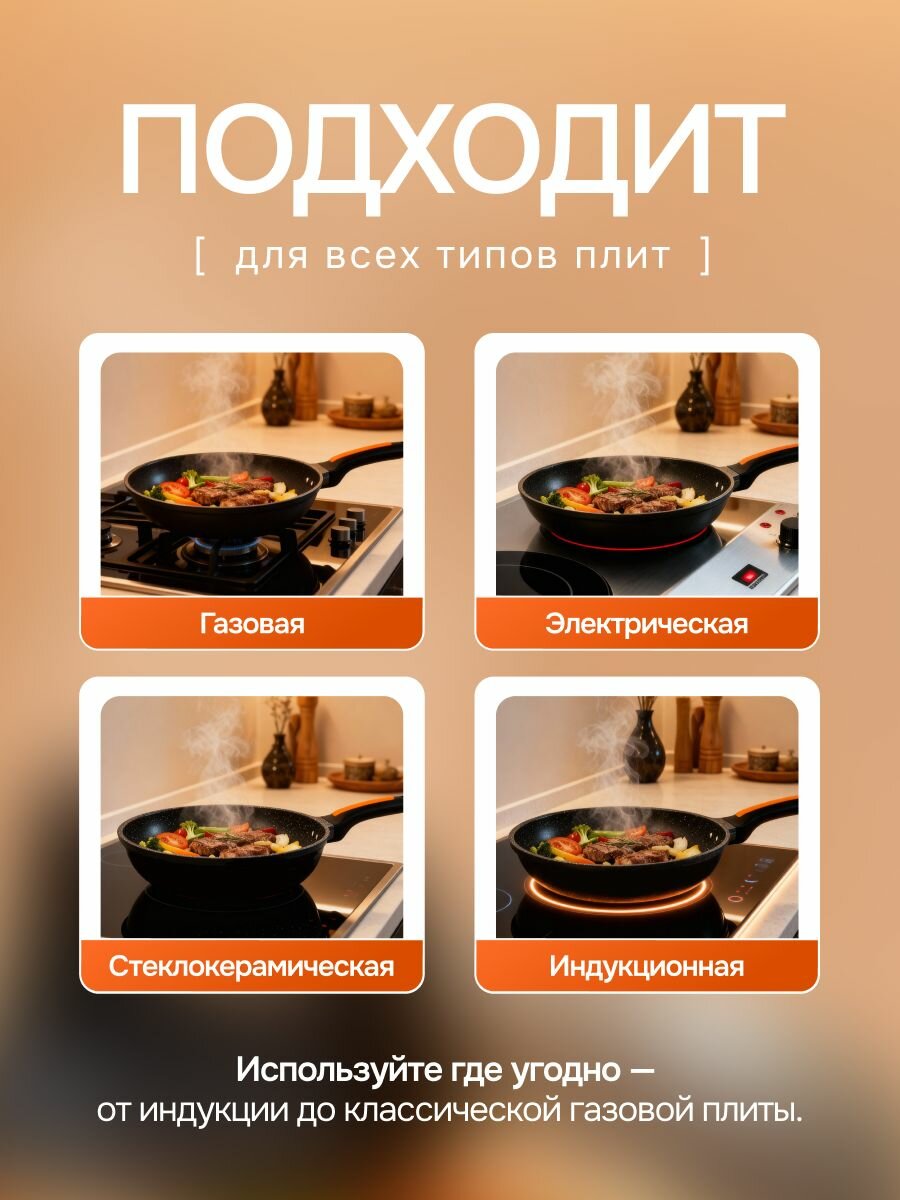 Сковорода "Мой дом", антипригарная, сталь, 24см, черная/оранжевая — фото 1