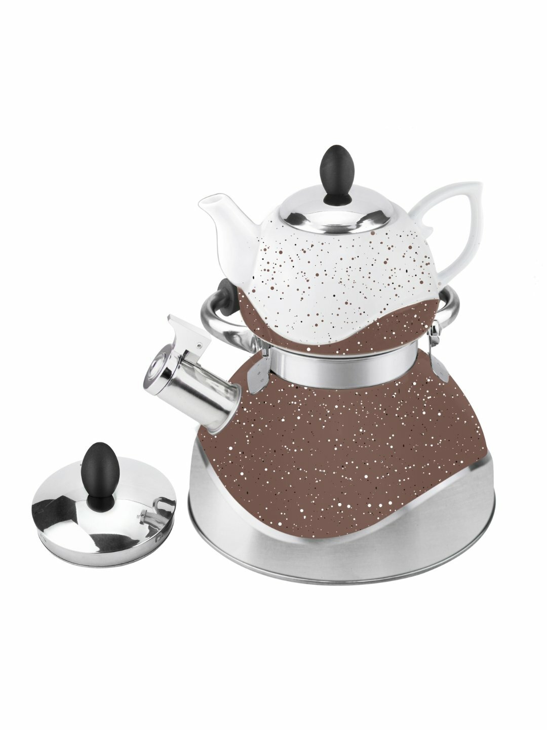 Набор чайников HausRoland из нержавеющей стали, 2-уровневый, для заваривания турецкого чая - Коричневый